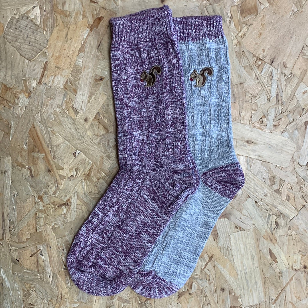 Bramble Womens Cable Knit Socks (2 Pack) - Grey / Cream