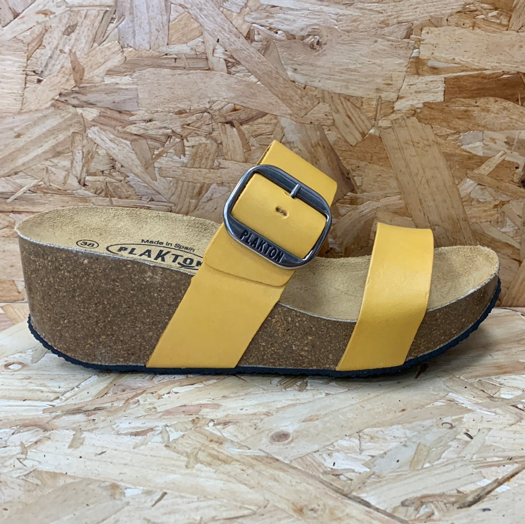 Plakton Womens Alicante Hi Vintage Leather Sandal - Yellow