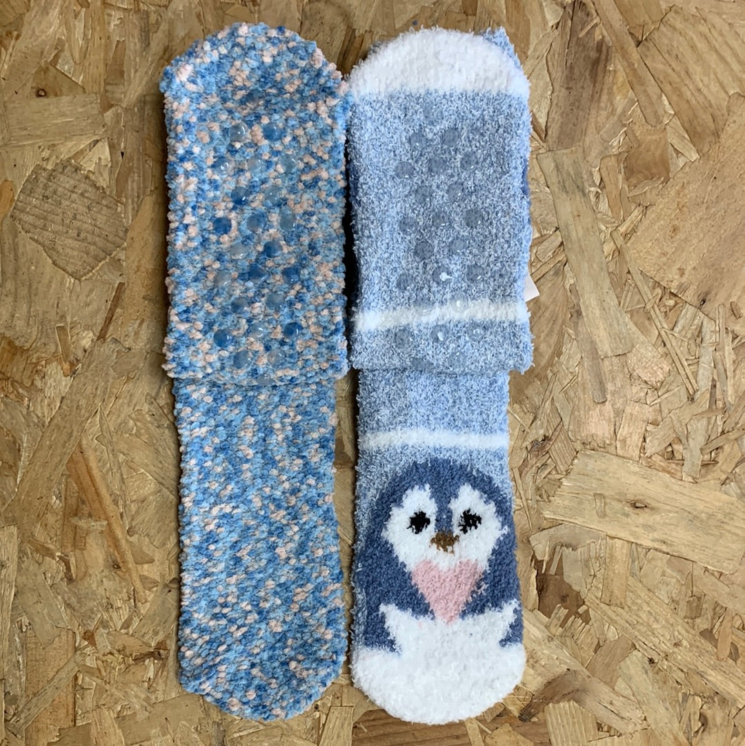Bramble Womens Penguin Fluffy Socks (2 Pack) - Blue