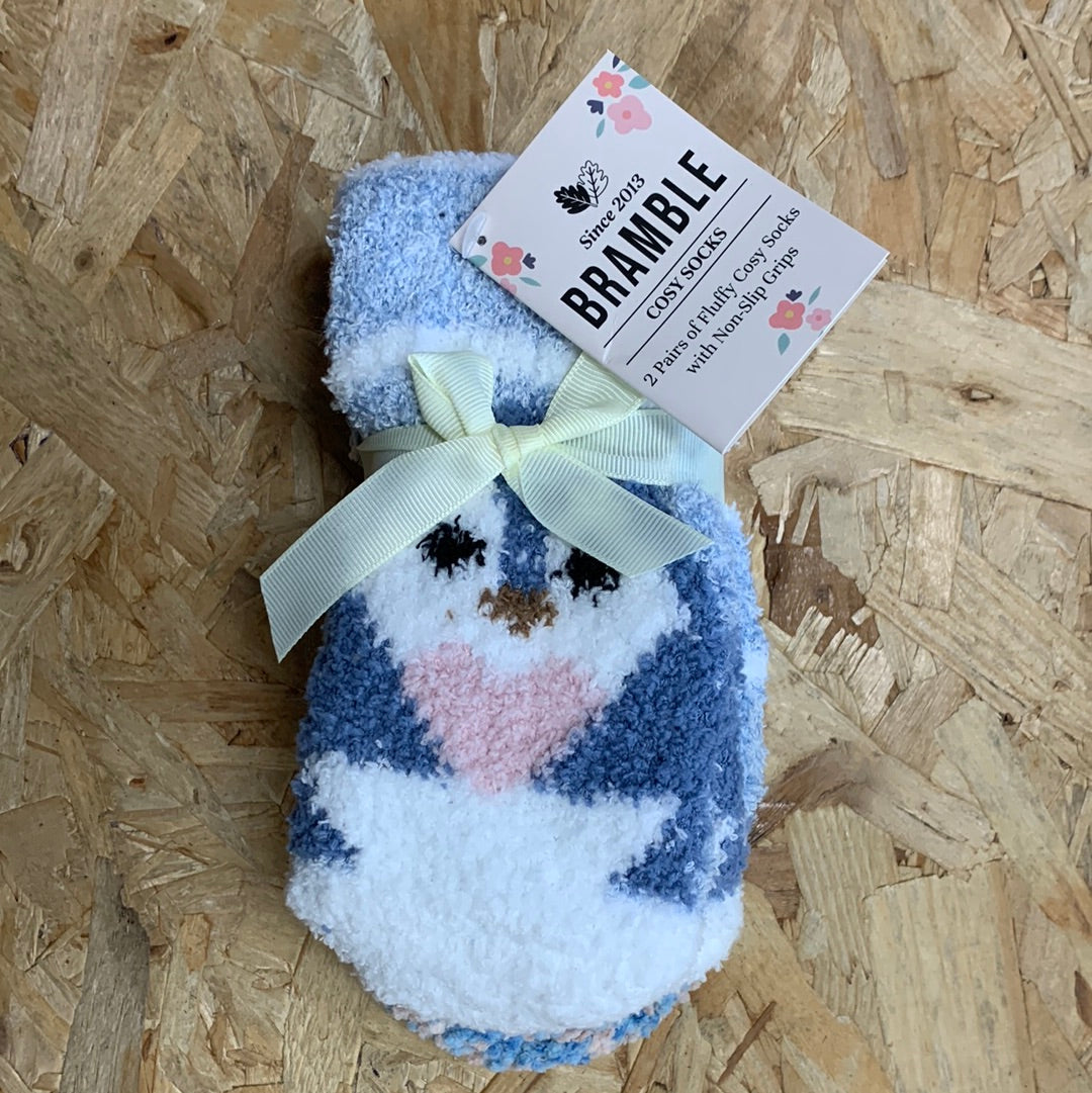 Bramble Womens Penguin Fluffy Socks (2 Pack) - Blue