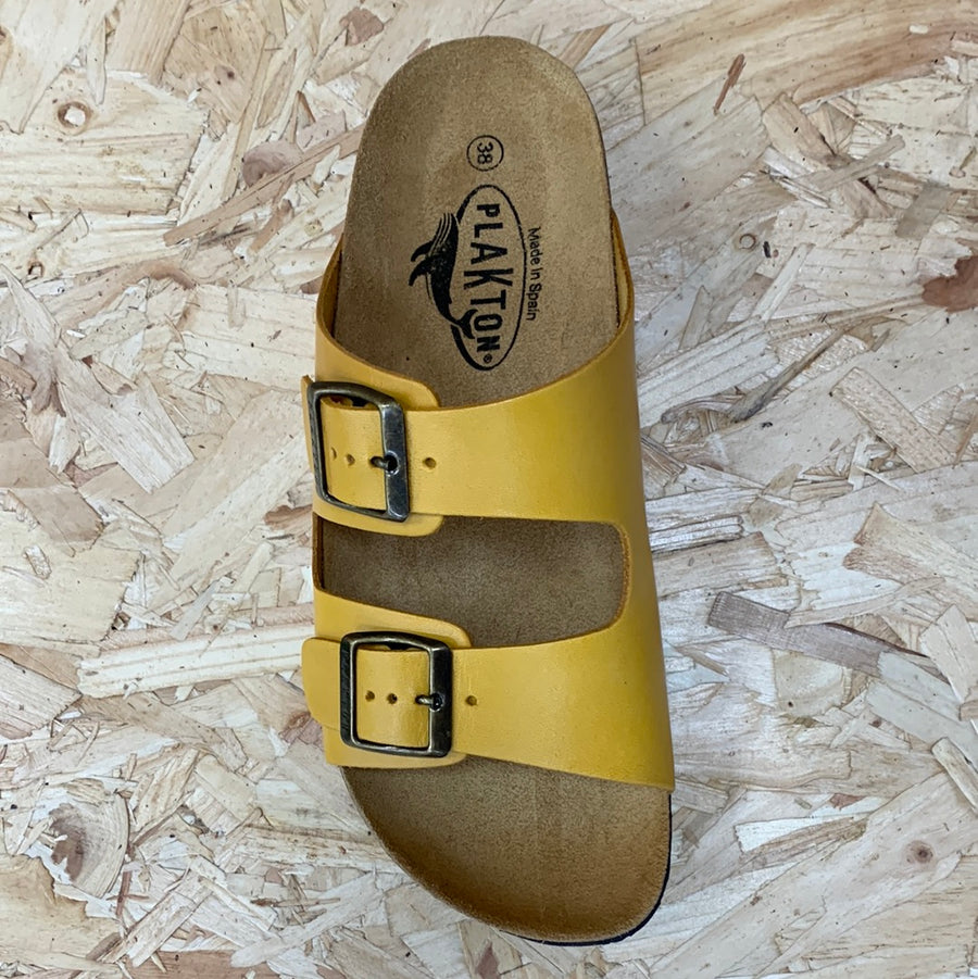Plakton Womens Malaga Mid Vintage Leather Sandal - Yellow - The Foot Factory