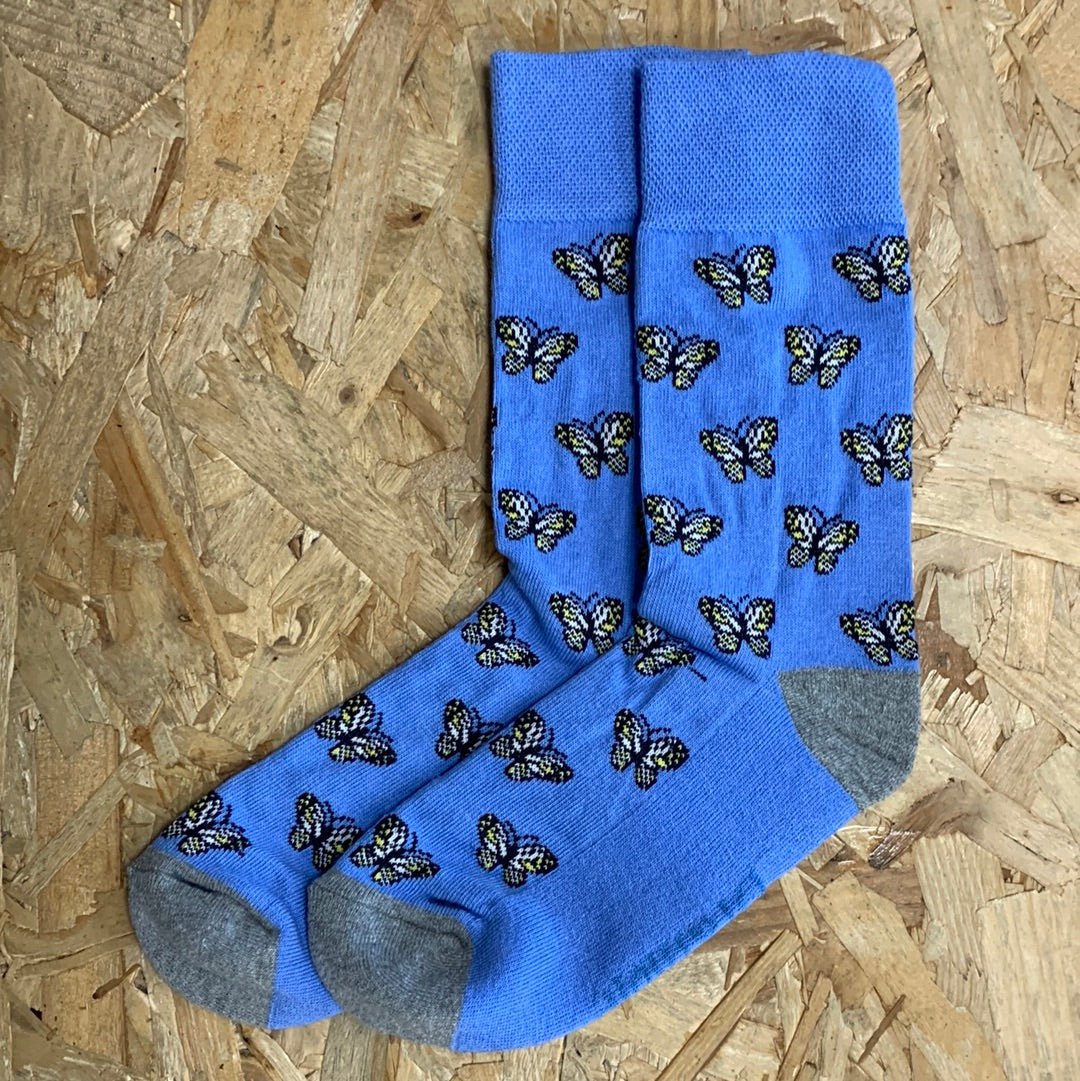 Bramble Womens Comfort Top Butterfly Socks (2 Pack) - Blue