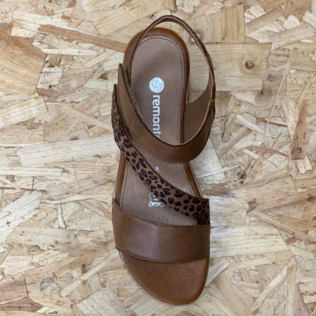 Remonte Womens Leather Fashion Sandal - Brown - The Foot Factory