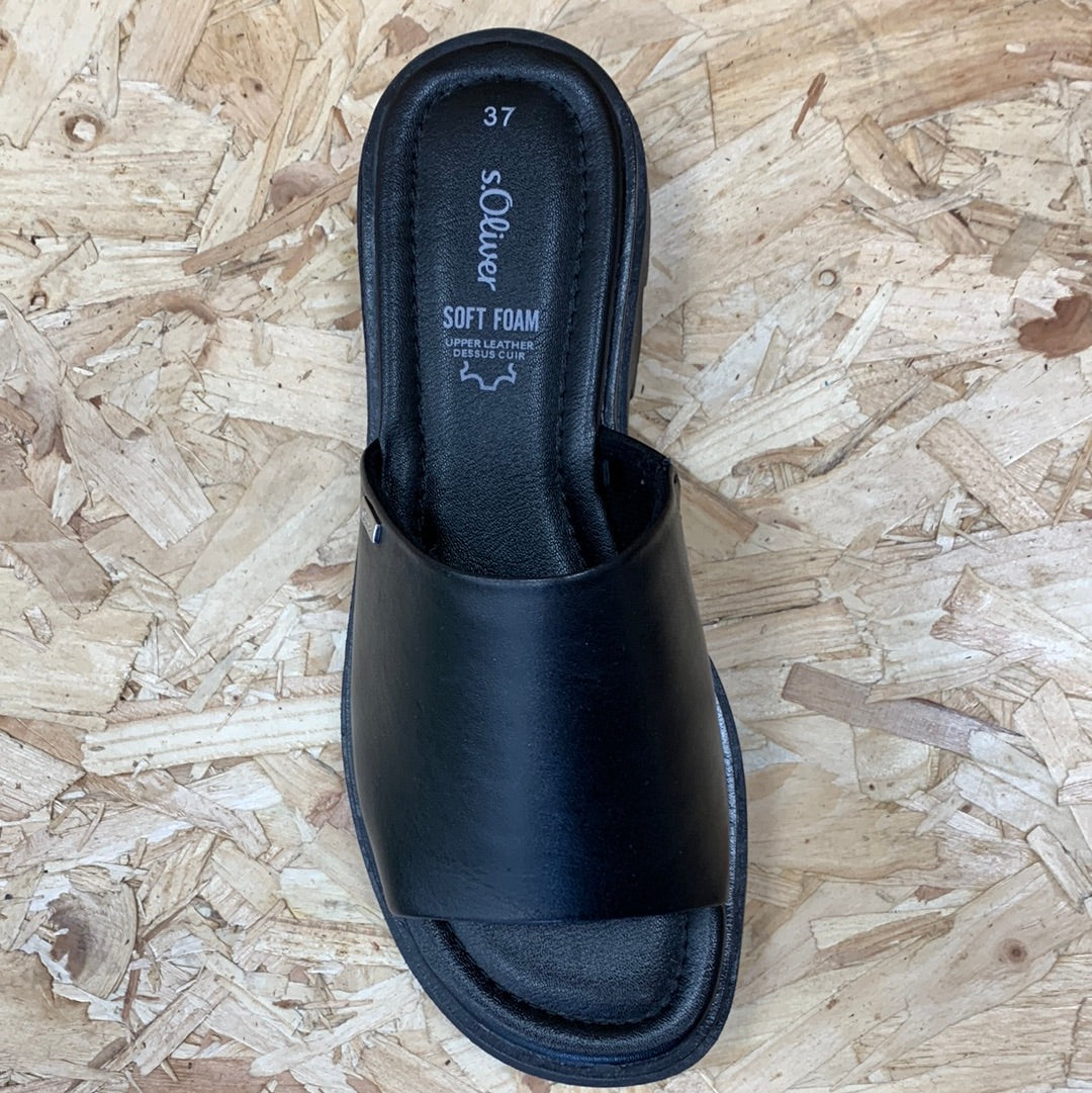 Oliver Slip On Sandal Black Leather Platform - Main Image