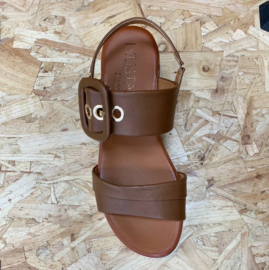 Mustang Womens Fashion Platform Sandals - Cognac - The Foot Factory