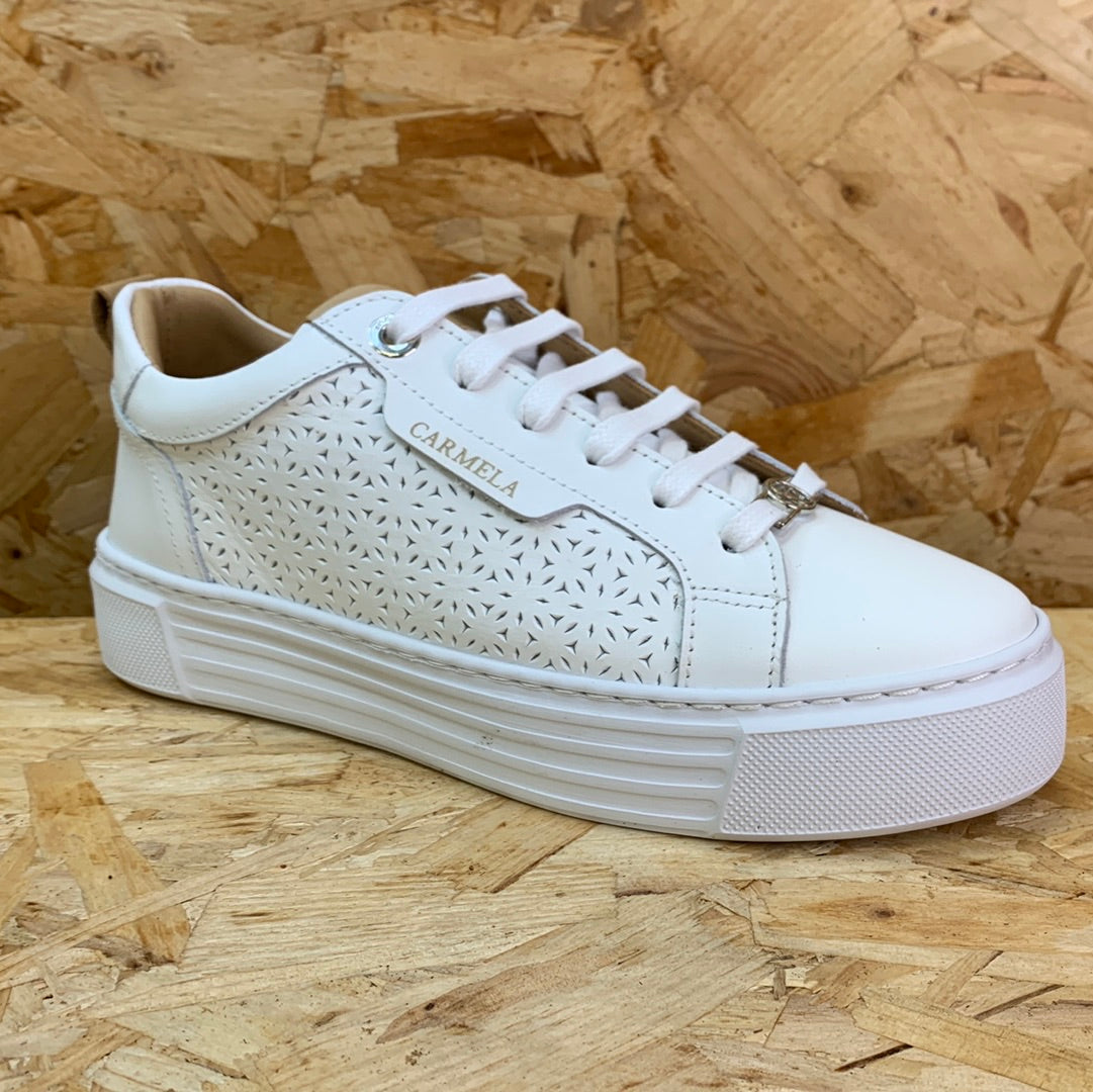 Carmela Womens Leather Fashion Trainers - White - The Foot Factory