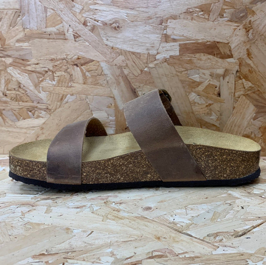 Plakton Womens Alicante Mid Apure Leather Sandal - Oak Brown