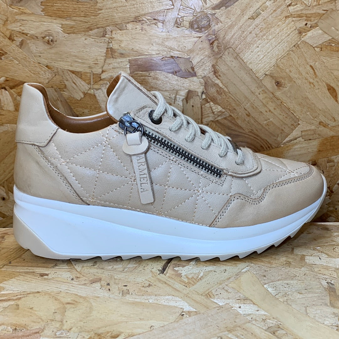 Carmela Womens Leather Fashion Trainers - Beige - The Foot Factory