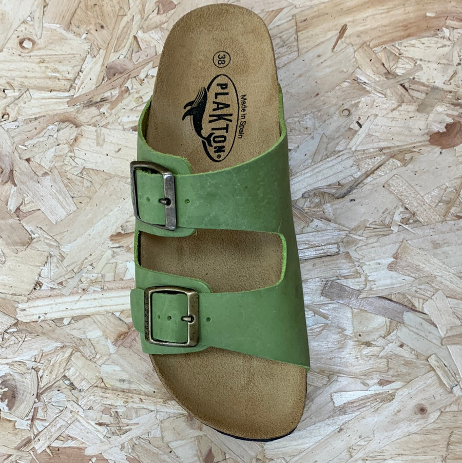 Plakton Womens Malaga Mid Waxy Leather Sandal - Khaki