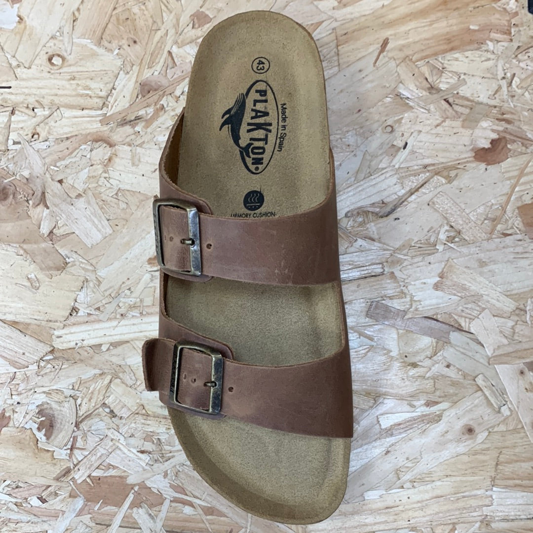 Plakton Mens Malaga Apure Leather Sandal - Oak Brown