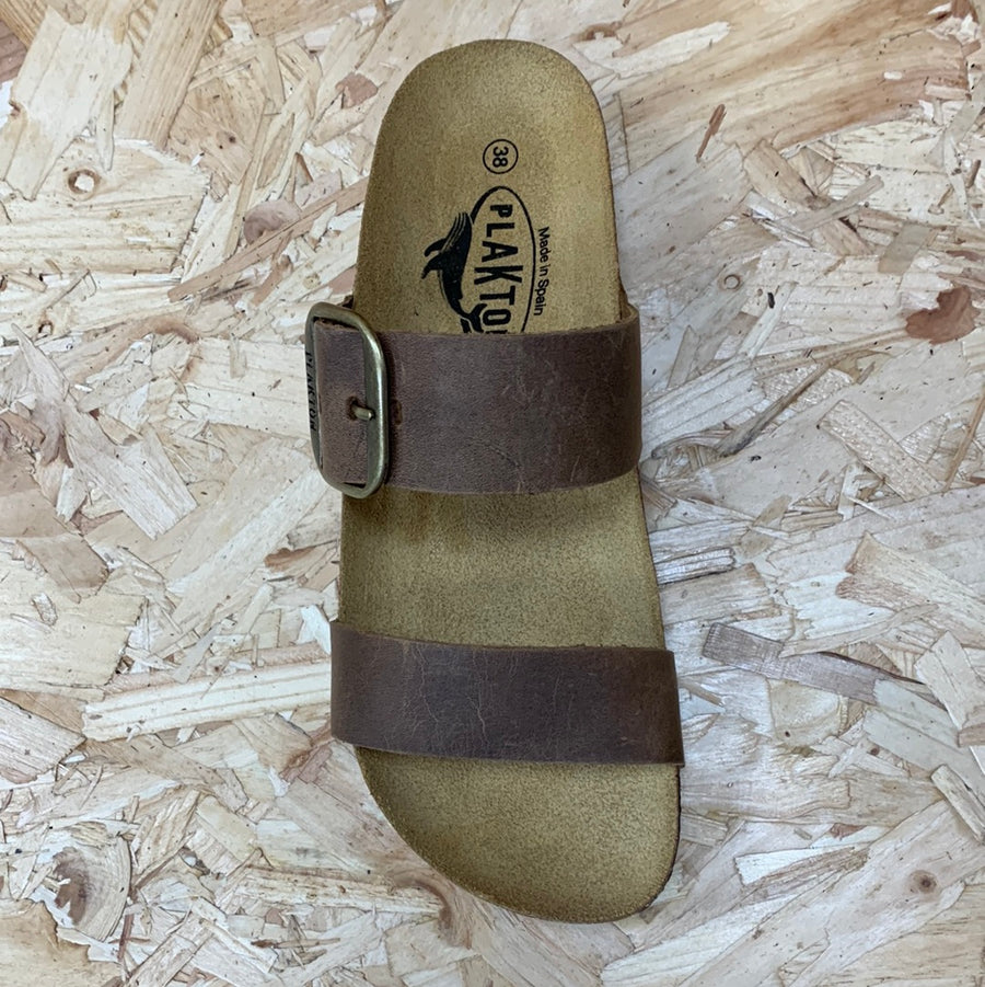 Plakton Womens Alicante Mid Apure Leather Sandal - Oak Brown