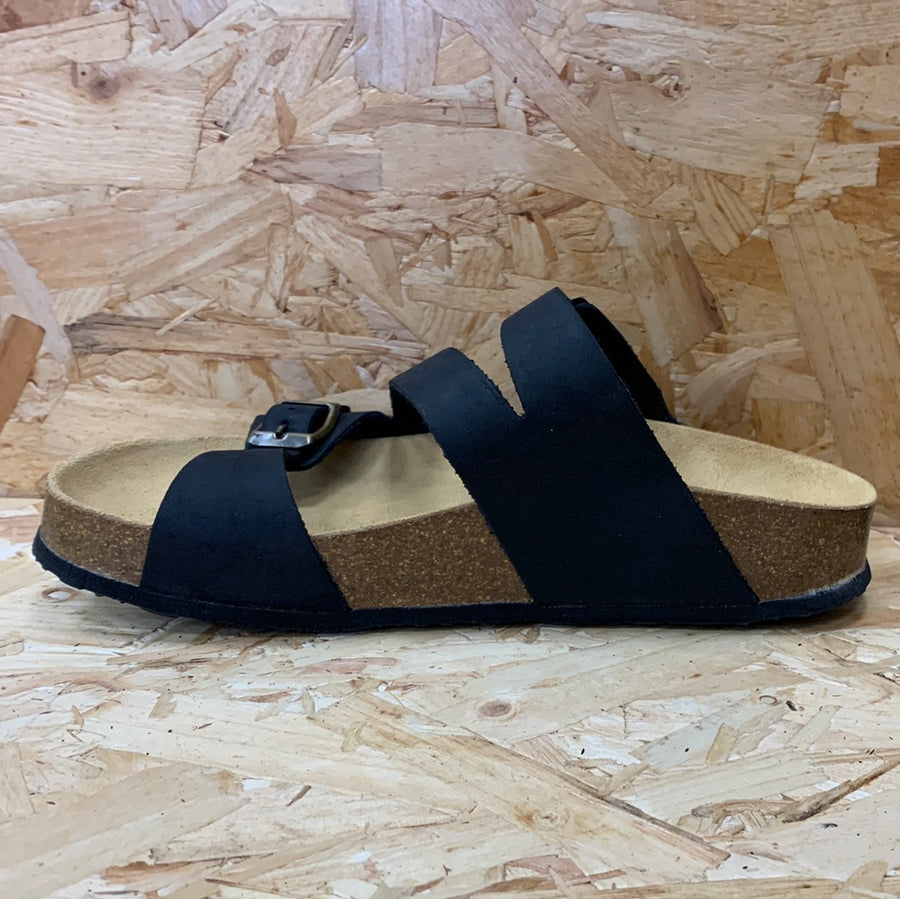 Plakton Womens Seville Mid Waxy Leather Sandal - Black
