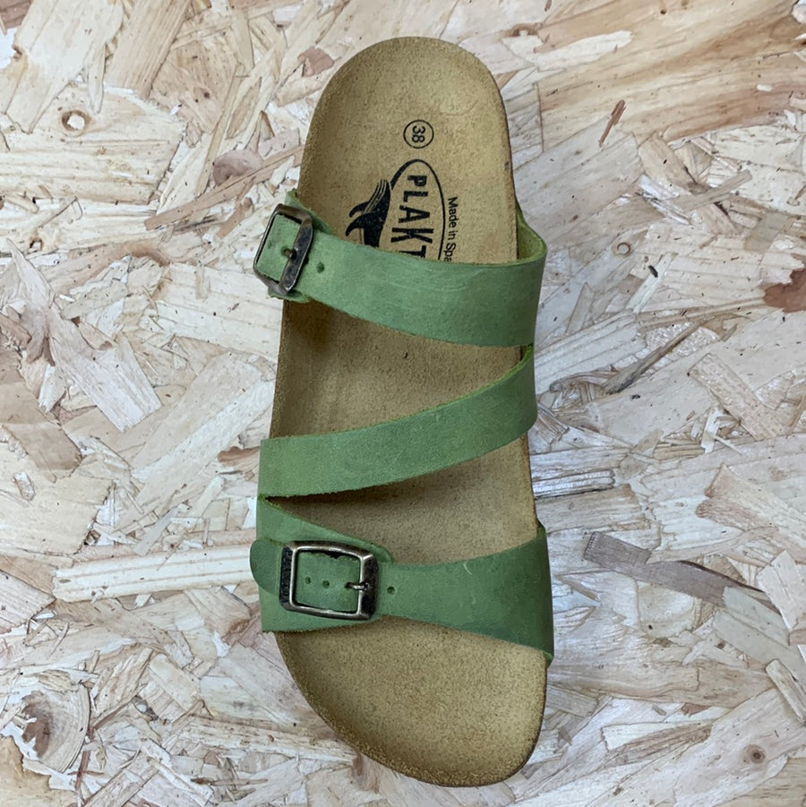 Plakton Womens Seville Mid Apure Leather Sandal - Pistachio Green - The Foot Factory
