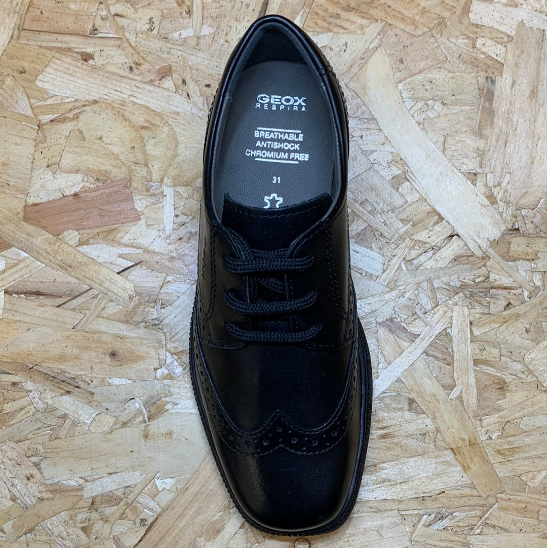 Geox Kids Federico A Smooth Leather School Shoe - Black