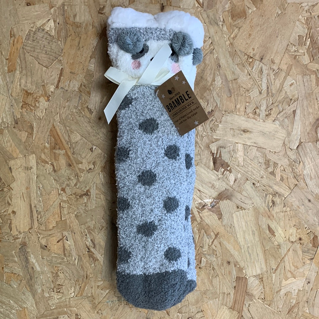 Bramble Womens Panda Lounge Sock - Grey