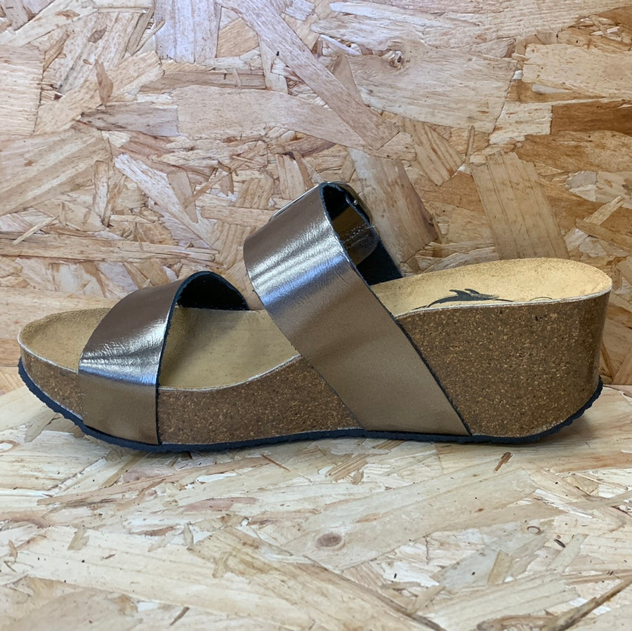 Plakton Womens Alicante Hi Metallic Leather Sandal - Bronze