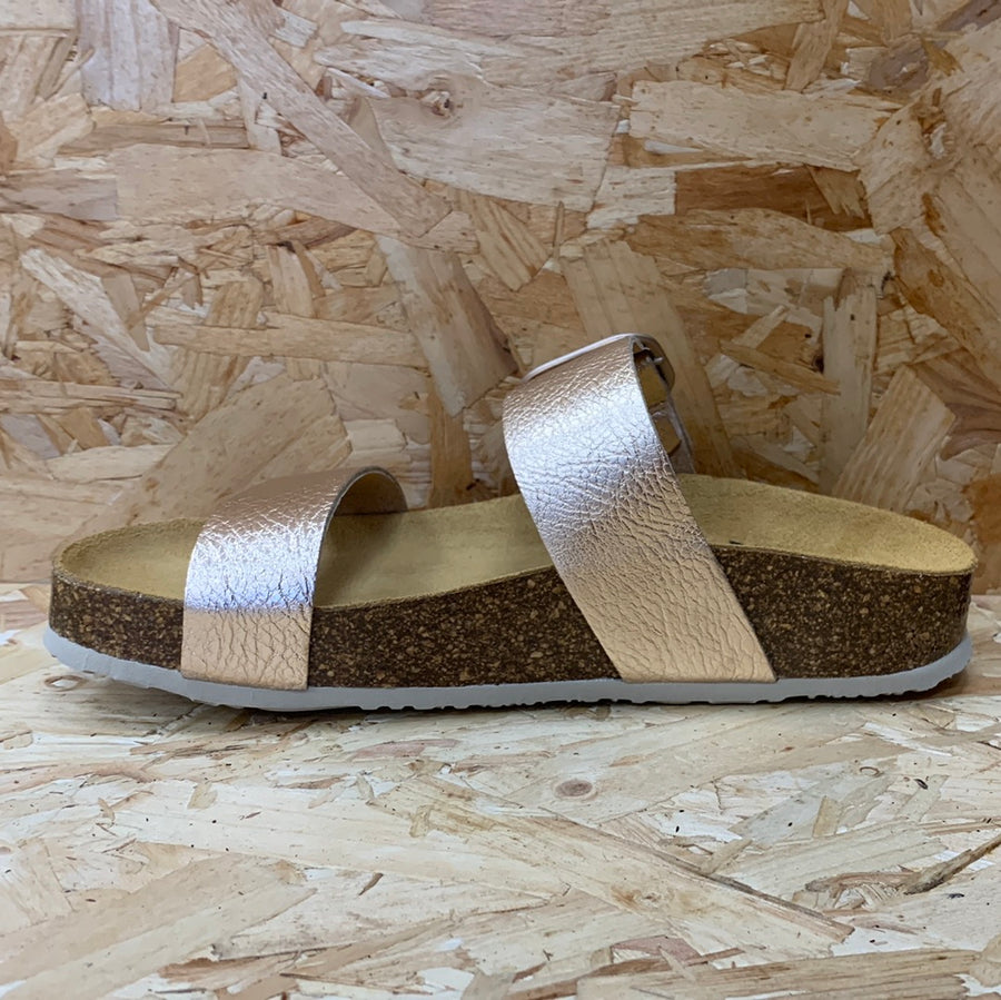 Plakton Womens Alicante Mid Leather Sandal - Rose Gold - The Foot Factory