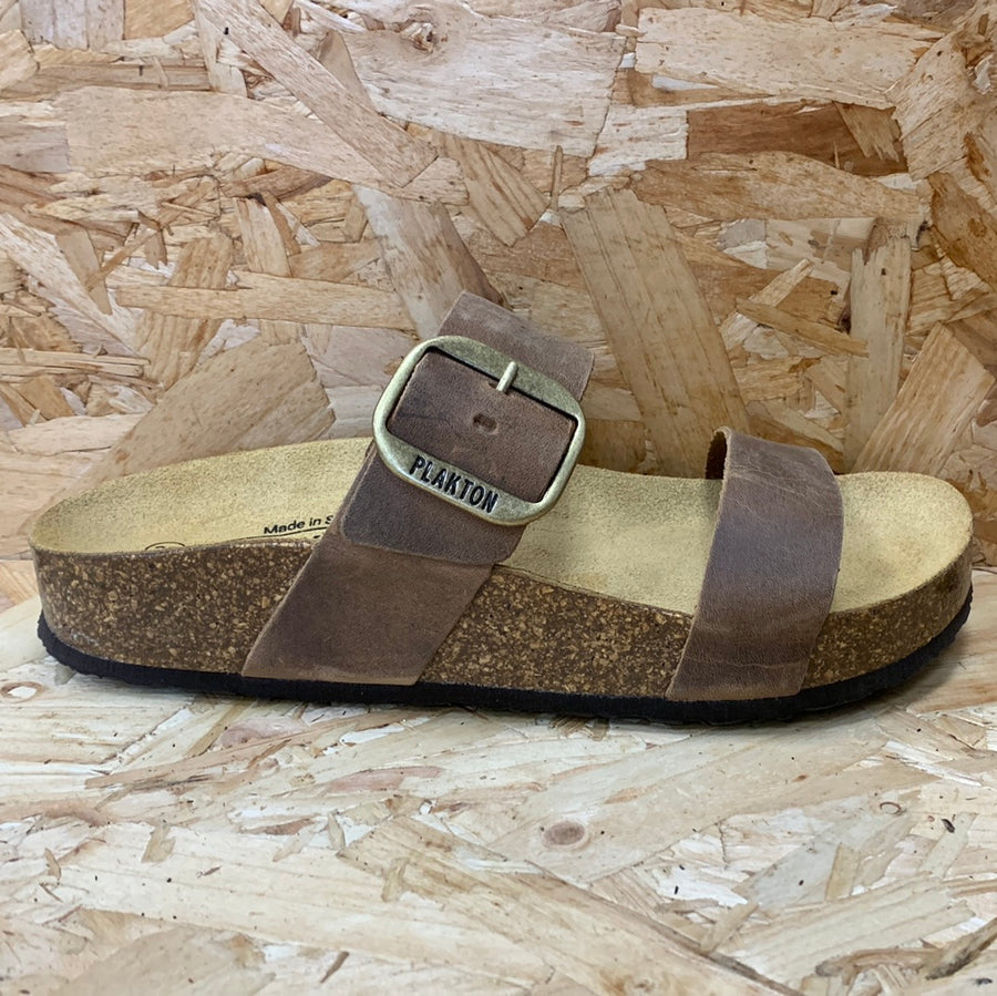 Plakton Womens Alicante Mid Apure Leather Sandal - Oak Brown
