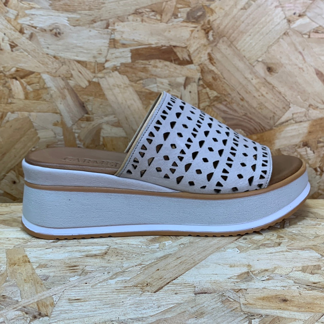 Carmela Womens Leather Fashion Sandal - Ice Grey - The Foot Factory