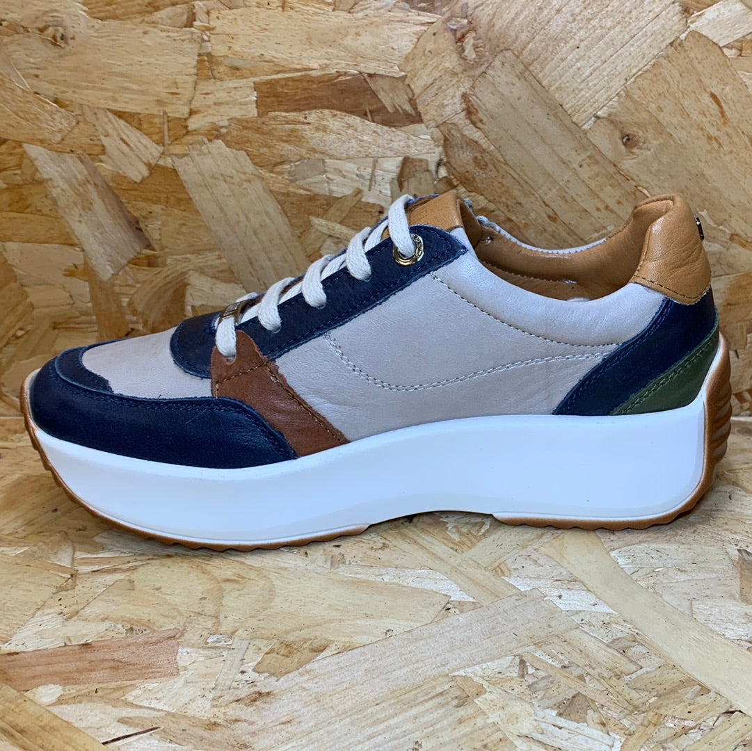 Carmela Womens Leather Fashion Trainers - Navy - The Foot Factory