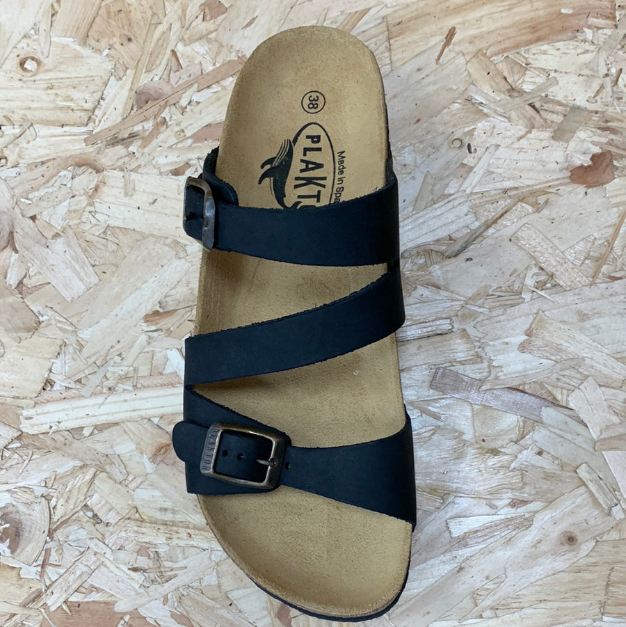 Plakton Womens Seville Mid Waxy Leather Sandal - Black