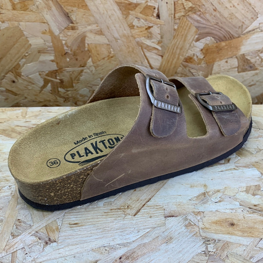 Plakton Womens Malaga Mid Apure Leather Sandal - Oak Brown