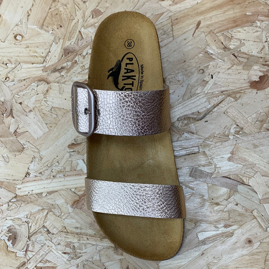 Plakton Womens Alicante Mid Leather Sandal - Rose Gold - The Foot Factory
