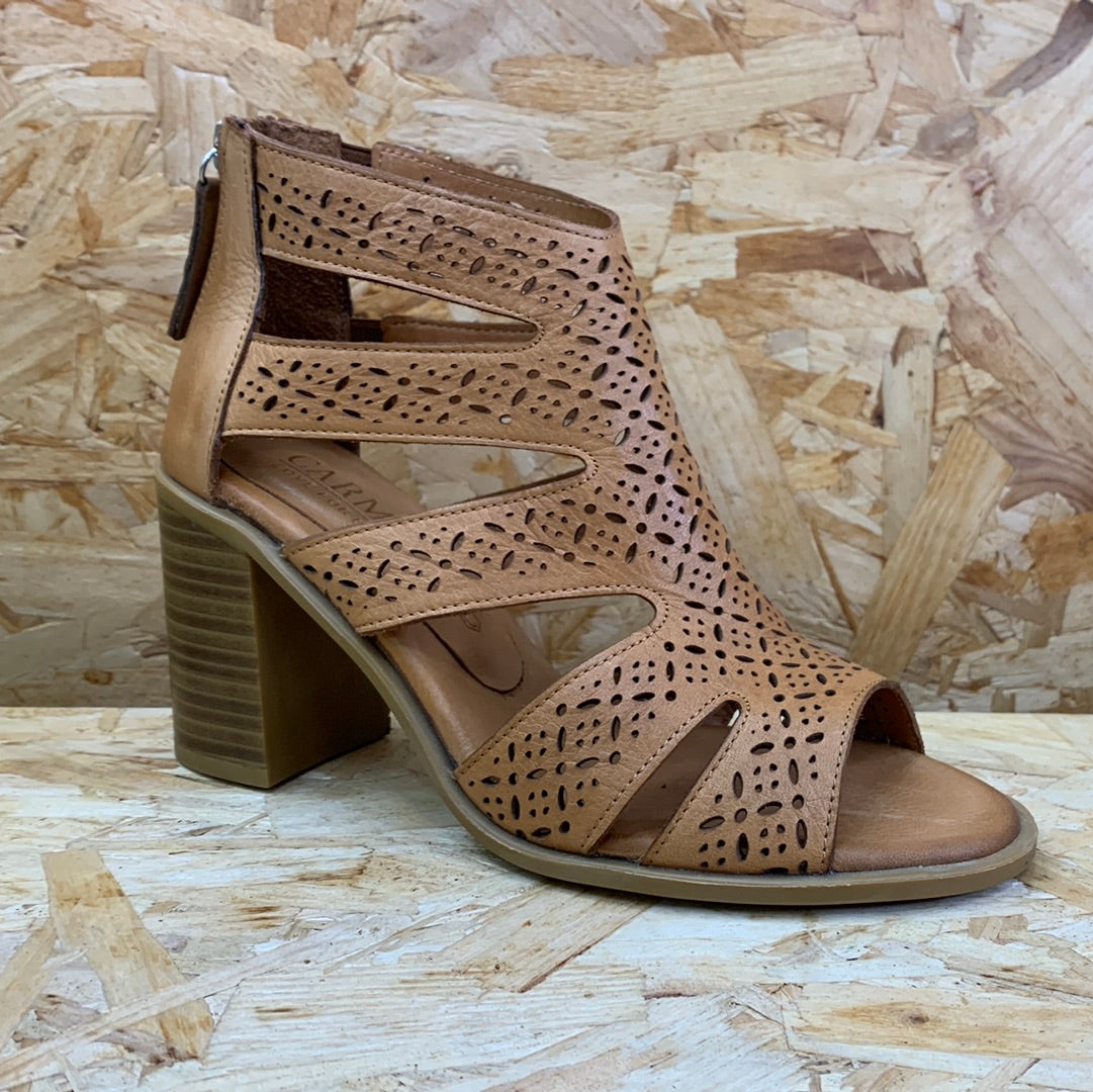 Carmela Womens Leather High Heel - Camel - The Foot Factory
