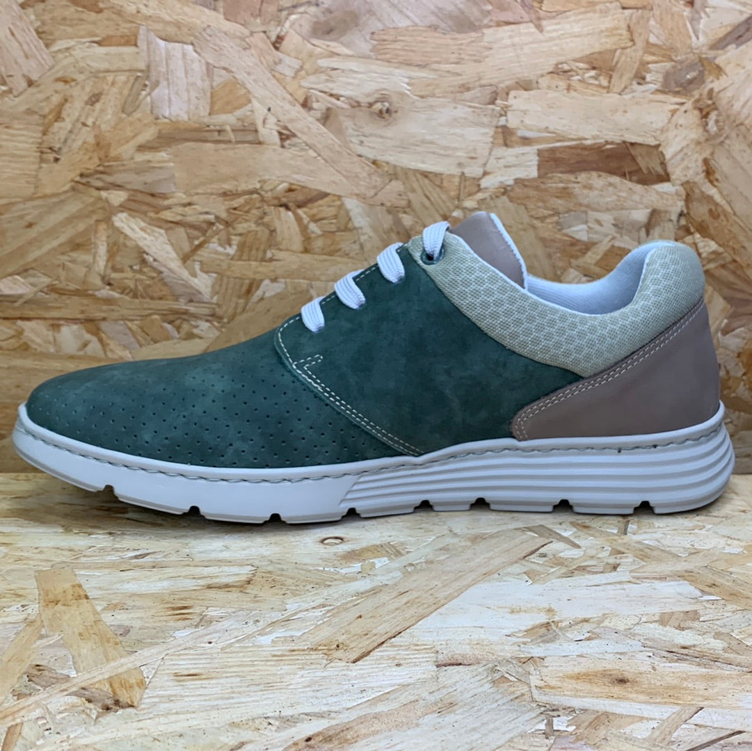 On Foot Mens Leather Trainers - Khaki - The Foot Factory