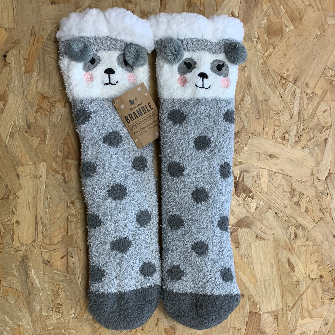 Bramble Womens Panda Lounge Sock - Grey