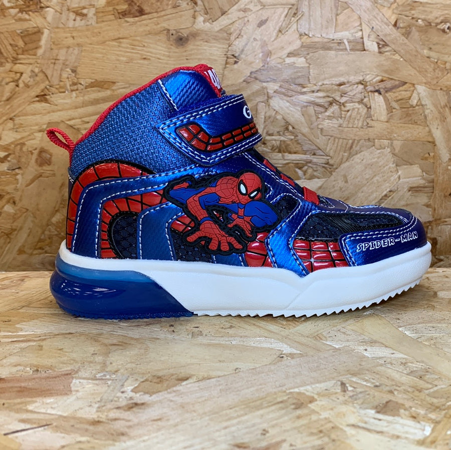 Geox Kids Marvel Spiderman Light Up High Top Trainers Blue The