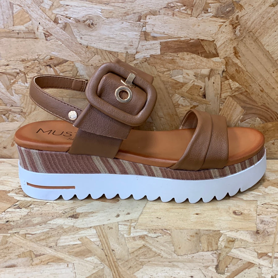 Mustang Womens Fashion Platform Sandals - Cognac - The Foot Factory