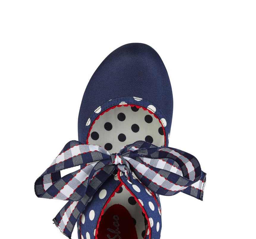 Ruby Shoo Aisha Polka Dot Shoes Navy Red Trim1