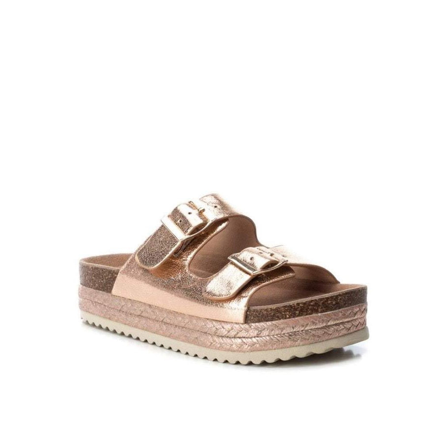 Refresh Womens Platform Rope Sole Slides - Rose Gold