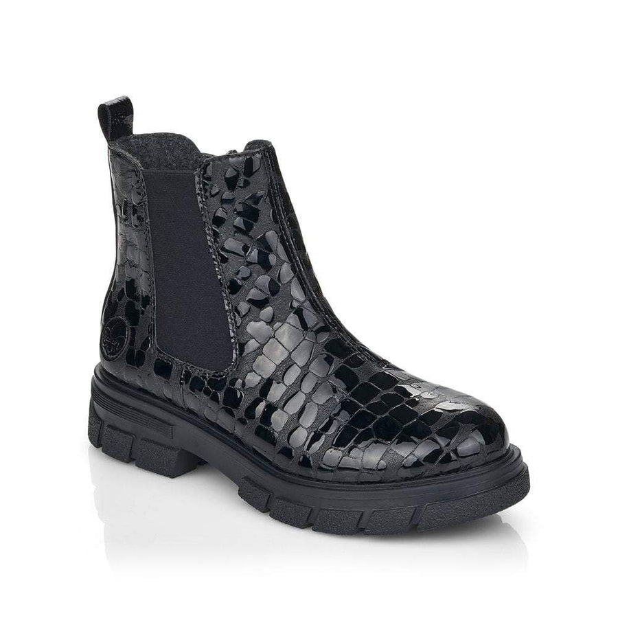 Rieker Womens Patent Ankle Boot - Black