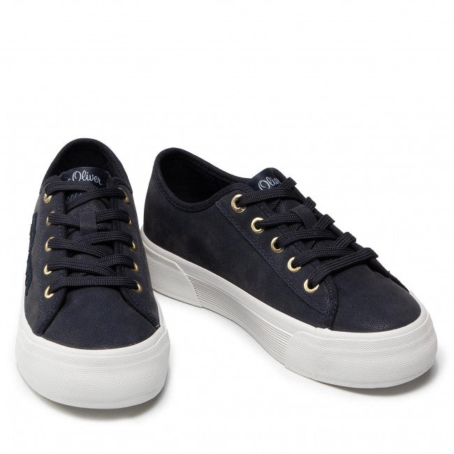 S.Oliver Womens Fashion Embroidered Trainers - Navy